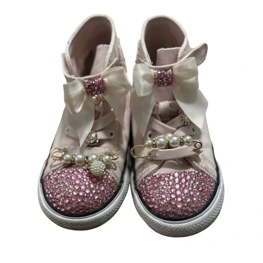 Converse Chuck Taylor All Star Custom Pink Rhinestone Pearl toddlerShoes Size 10